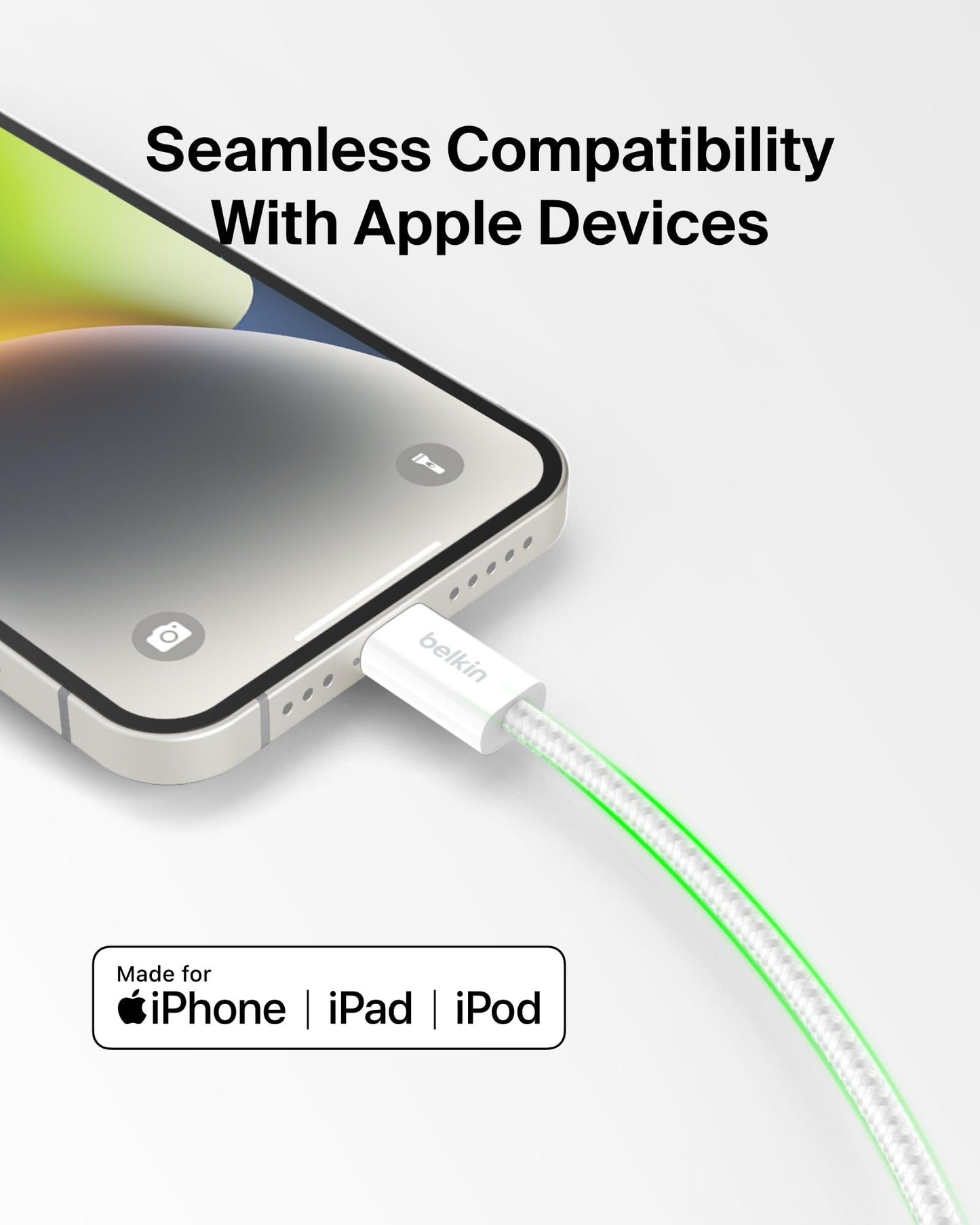 Belkin USB C Cable w/Lightning Connector, 6.6ft - Soft, Flexible Fast-Charging Cable, Lightning Charger Cord for iPhone 14 & Earlier Series, iPad 9th…
