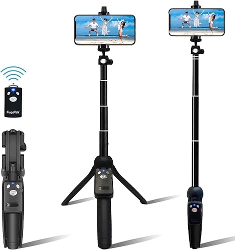 Fugetek 42" Compact Selfie Stick & Tripod, Extendable, Wireless Bluetooth Remote, Lightweight Aluminum, Travel Ready, Compatible with iPhone 14 13 12