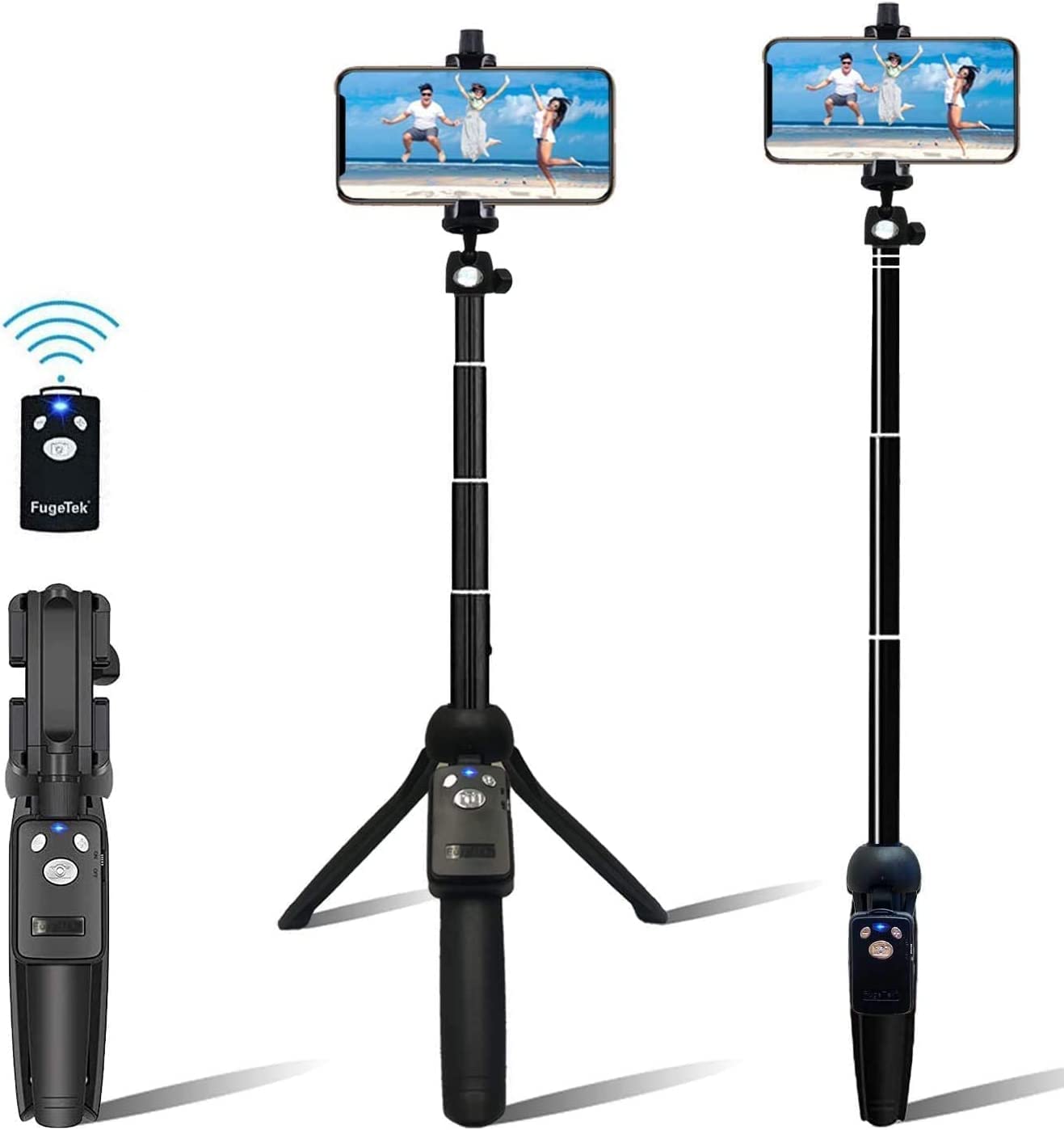 Fugetek 42" Compact Selfie Stick & Tripod, Extendable, Wireless Bluetooth Remote, Lightweight Aluminum, Travel Ready, Compatible with iPhone 14 13 12