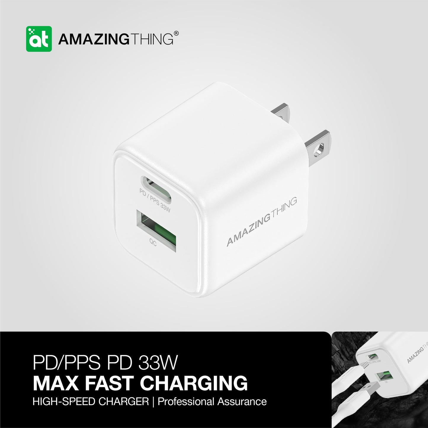 Dual Ports Charger Block, USB A&C Wall Charger, PPS PD 33W Fast Charging Power Adapter for Cellphone and Tablet (iPhone 17/16/15/14/13/12/11/X