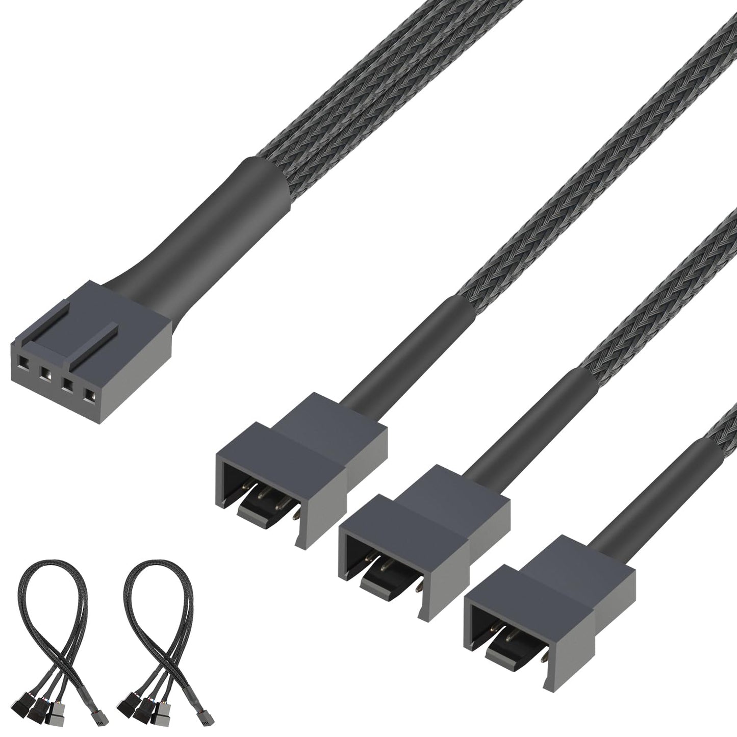 J&D 4 Pin PWM Splitter Cable, PWM Fan Controllers Splitter Compatible with 3-Pin/4-Pin PC Case Fans Motherboards, 2 Pack, 12.8 inch