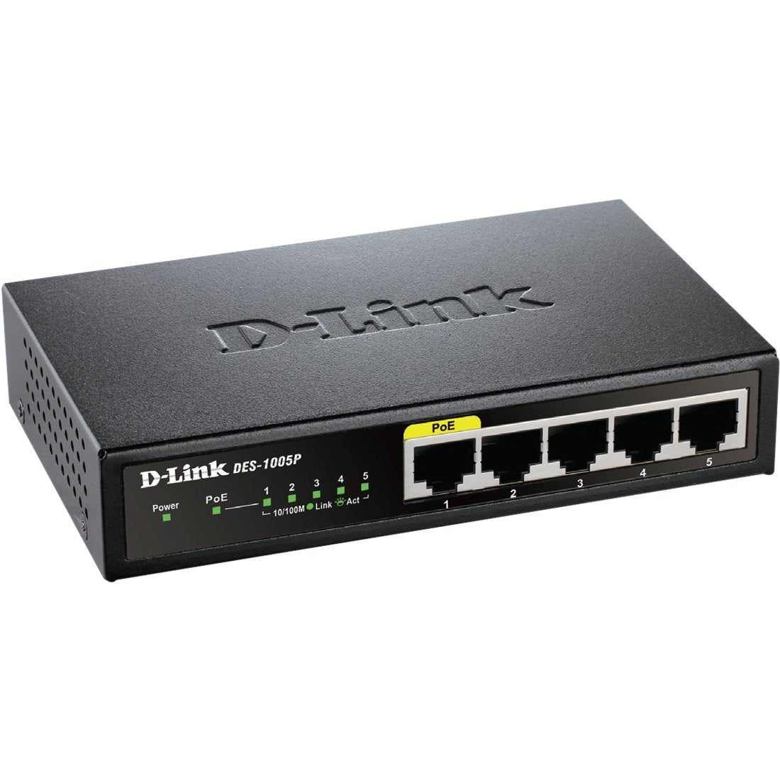 D-Link Ethernet PoE Switch, 5 Port Unmanaged with 4 PoE Ports Fanless Desktop or Wall Mount Plug and Play (DES-1005P), Black