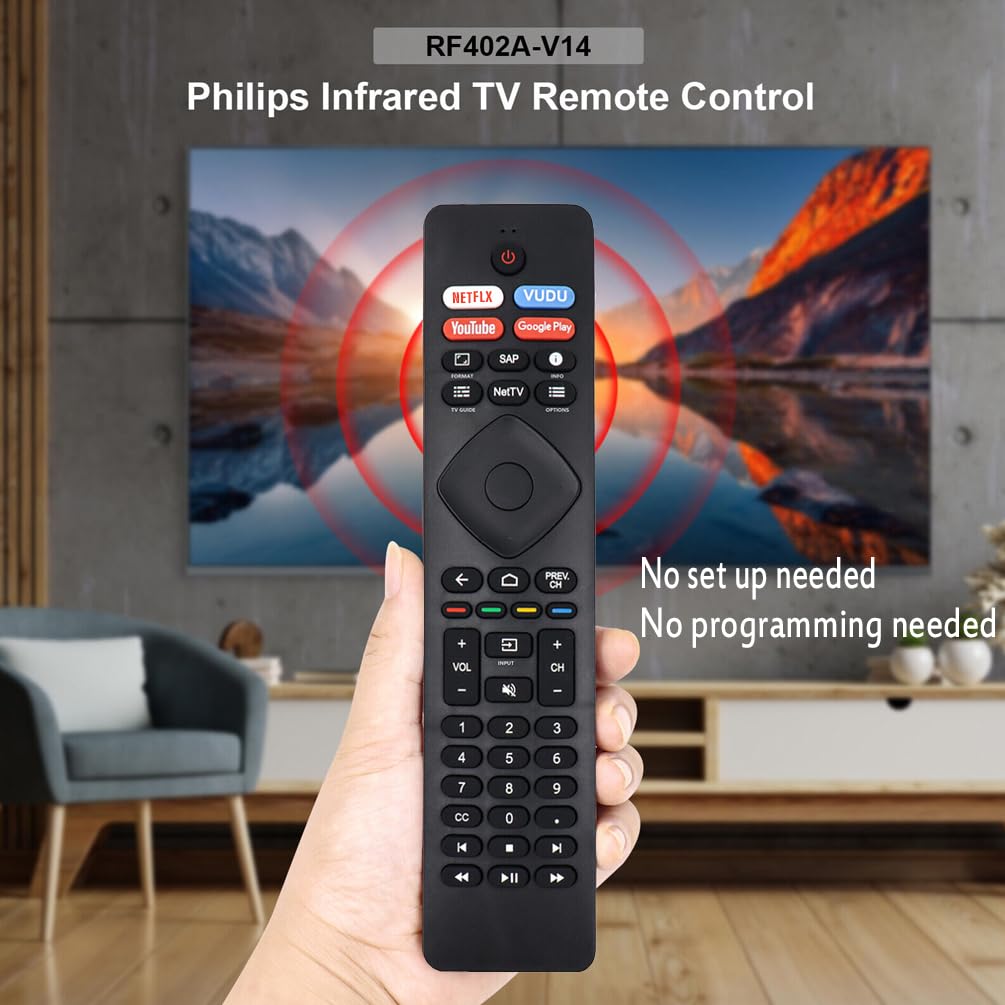 Amiroko NH800UP RF402A-V14 Remote Control Replacement for Philips LED Smart TV 43PFL5604/F7, 50PFL5704/F7, 55PFL5604/F7, 55PFL5704/F7, 65PFL5604/F7