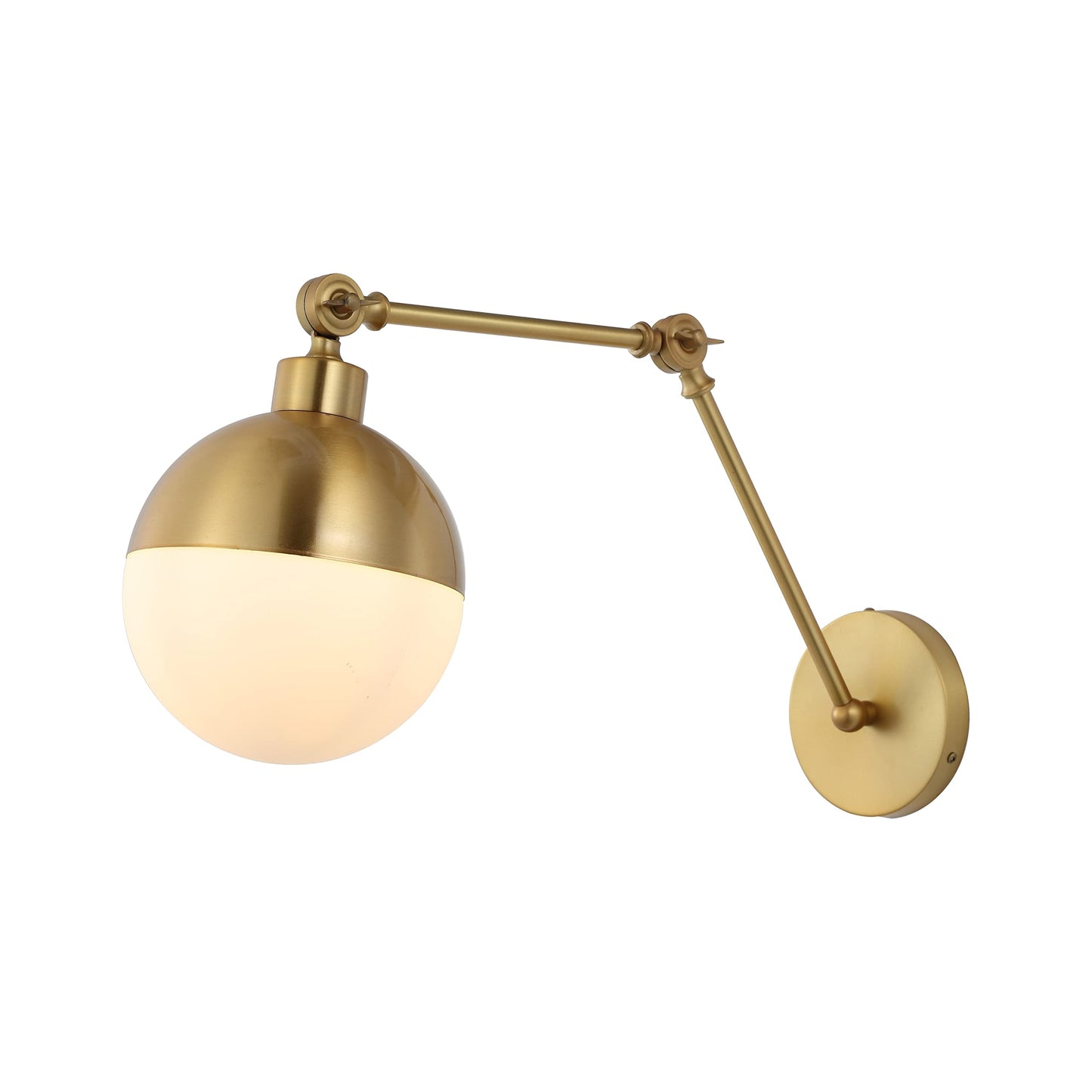 JONATHAN Y 12.5" Brass Gold 1-Light Iron and Glass Arm-Adjustable LED Sconce, Mid-Century Modern Art Deco Wall Lamp for Bedroom Living Room, LED Bulb