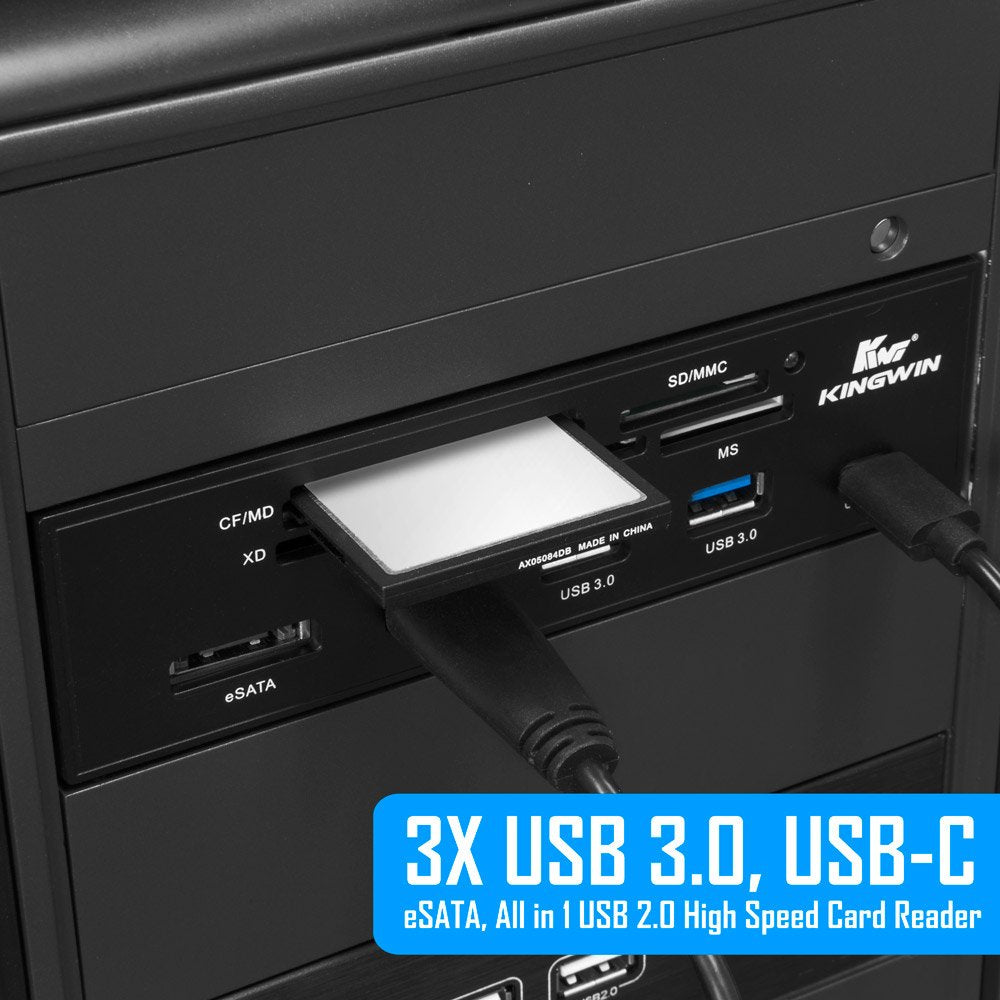 Kingwin Powered USB Hub 3.0 w/ 1 USB-C Port, SD Card Reader & Micro SD Card Reader - Sata Power Port w/Lightning Speed Data Transfer Up to 5Gbps