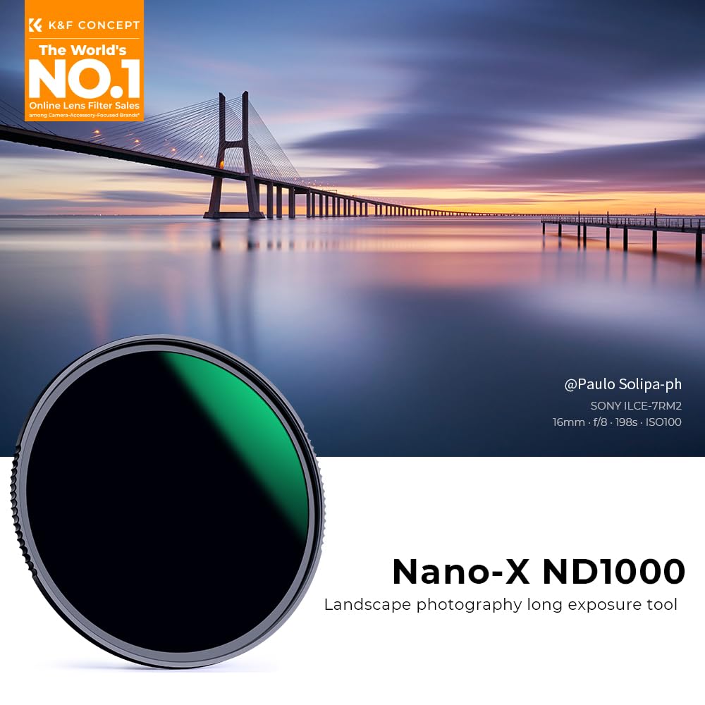 K&F Concept 77mm ND1000 (10-Stop Fixed Neutral Density) ND Filter with 28 Multi-Coated Optical AGC Glass Waterproof Camera Lens Filter- for Long