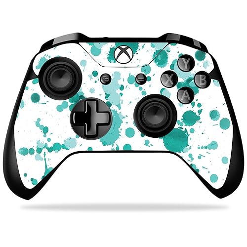 MightySkins Skin Compatible with Microsoft Xbox One X Controller - Teal Splatter | Protective, Durable, and Unique Vinyl Decal wrap Cover | Easy