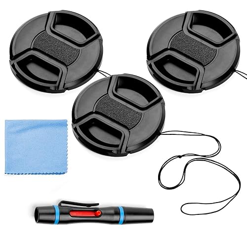 49mm Lens Cap Bundle, 3 Pack Universal Snap on Front Centre Pinch Lens Cover Set with Microfiber Lens Cleaning Cloth for Canon Nikon Sony Olympus DSLR