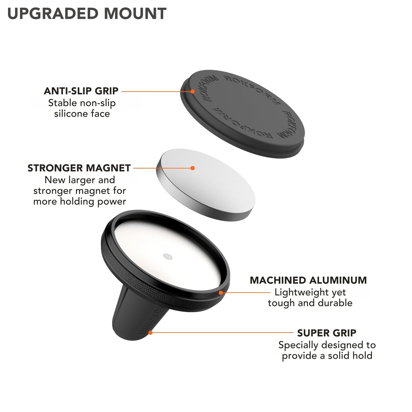 Rokform - Magnetic Air Vent Mount, Super Grip Car Truck & Van Vent Clip, Aluminum Cell Phone Holder, Removable Vent Magnet Mount, Specially Designed
