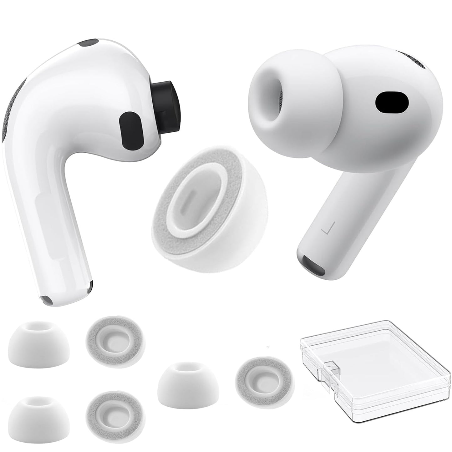 3 Pairs Ear Tips for AirPods Pro 3, Upgraded Memory Foam&Silicone Hybrid Ear Tips, Noise Cancelling Earbuds Cover, Fits in The Charging Case (Grey