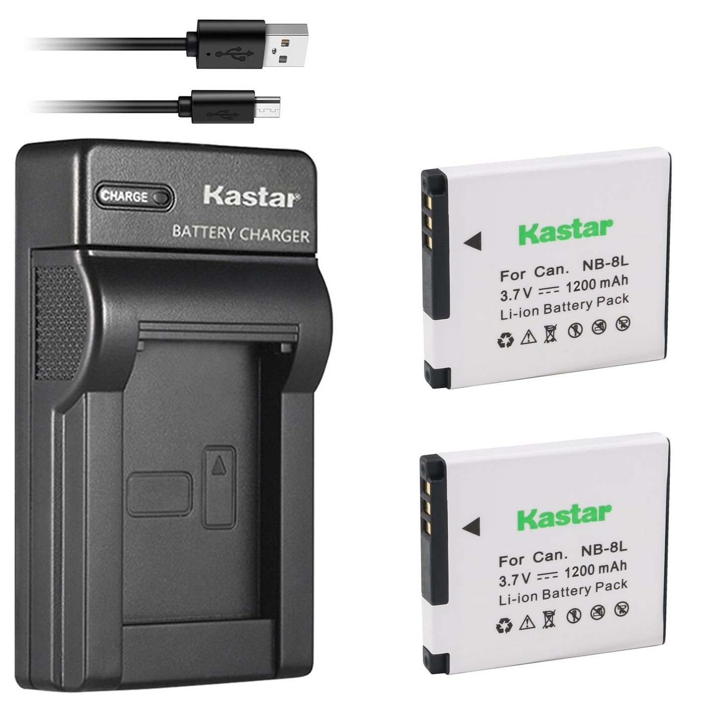 Kastar Battery (X2) & Slim USB Charger for NB-8L, NB8L, CB-2LAE and PowerShot A2200, A3000 IS, A3100 IS, A3200 IS, A3300 IS Cameras