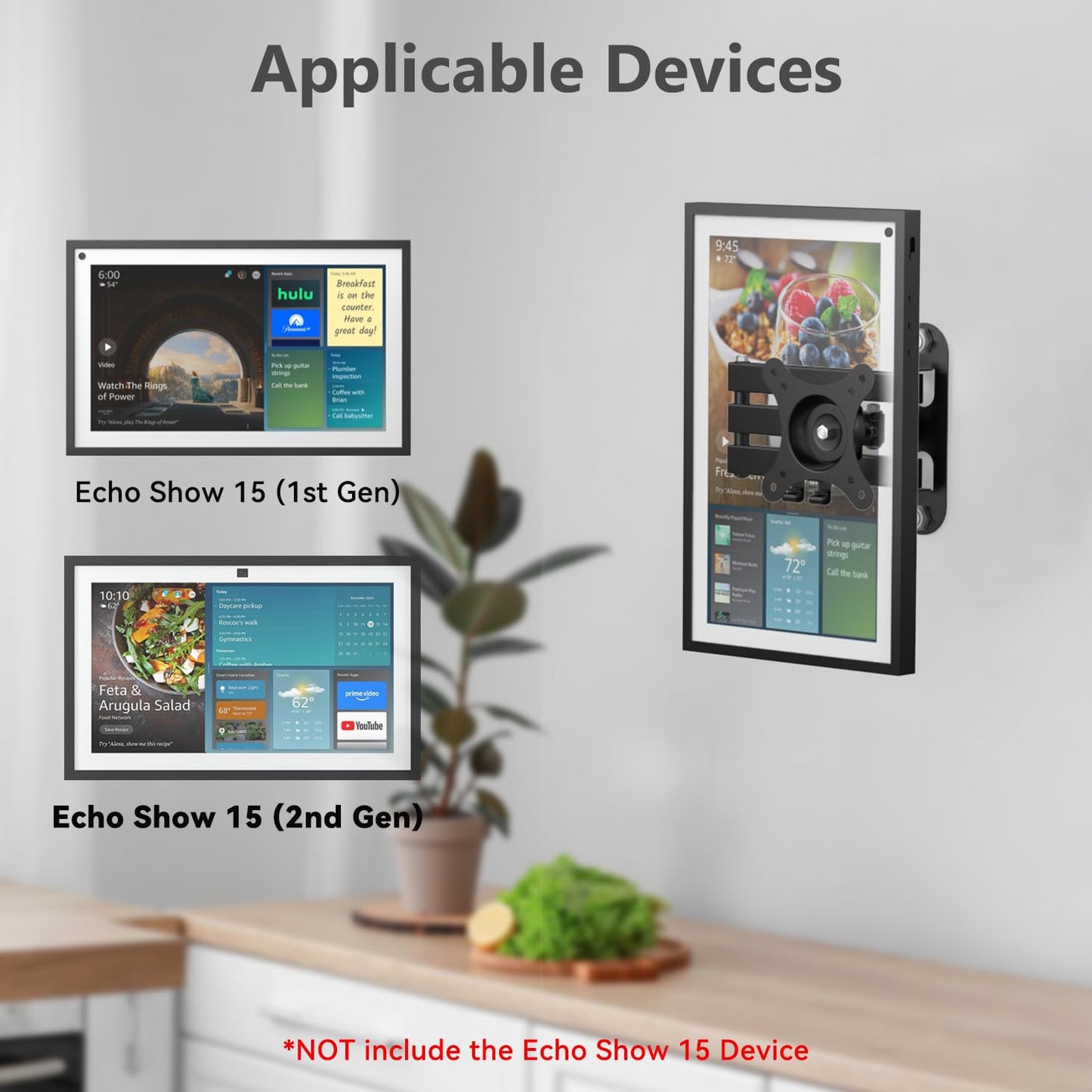 Laivli Wall Mount for Echo Show 15 (1st, 2nd Gen), and Monitors 13"-27", with 15 Inch Extension Arm, Full Motion Adjustable - Easy to Rotate, Swivel