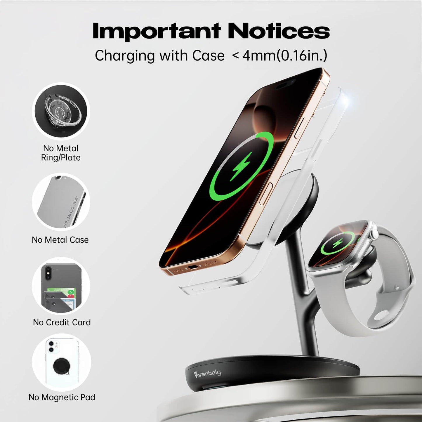 3 in 1 Charging Station for Apple,Fast Magnetic Wireless Charger for Multiple Devices iPhone 16/15/14/13/12,for Airpods and Apple Watch Magsafe