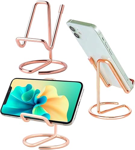 ROSYQUARZ Cell Phone Stand for Desk, Metal Mobile Phone Stand Holder, Cute Rose Gold Cell Phone Display Holder Phone Dock Compatible with All Mobile