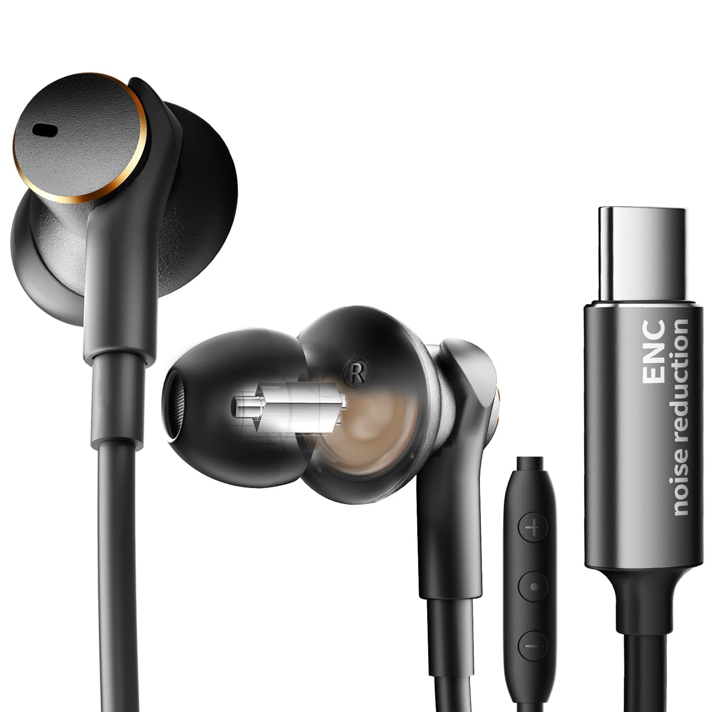 Premium Wired Ear bud with ENC Noise Reduction-Rich Deep Bass Dual-Driver In-Ear Eerphones,Call Noise Cancellation Earbuds USB C,Noise-Isolating…