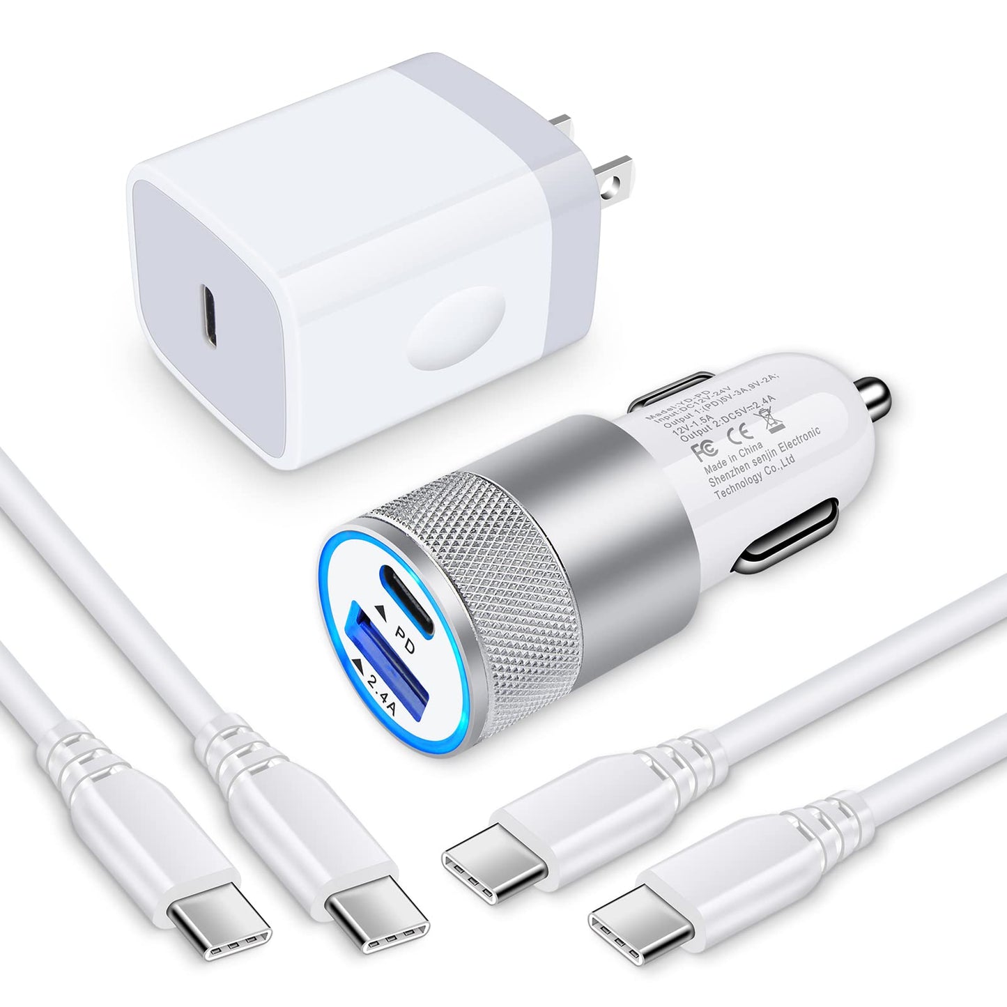 Android Type C Pixel Fast Wall Charger fo,20W PD USB C Charger Box 30W Car Adapter 6FT USB C-C Cable