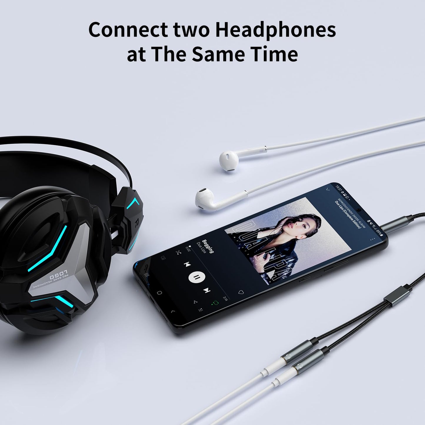 3.5mm Headphone Splitter, Dual Headphone Jack Adapter for 2 Headphones, Audio Stereo Y Splitter Male to Female AUX Extension Cable with Gold-Plated