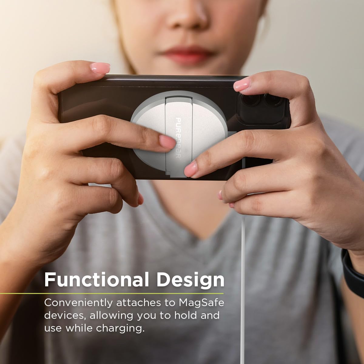 PureGear Kickstand 15W Qi-Certified Fast Wireless Charging Pad for iPhone Air/17/17Pro/17ProMax/14/13/12 Series Work with MagSafe Case - Magnetic