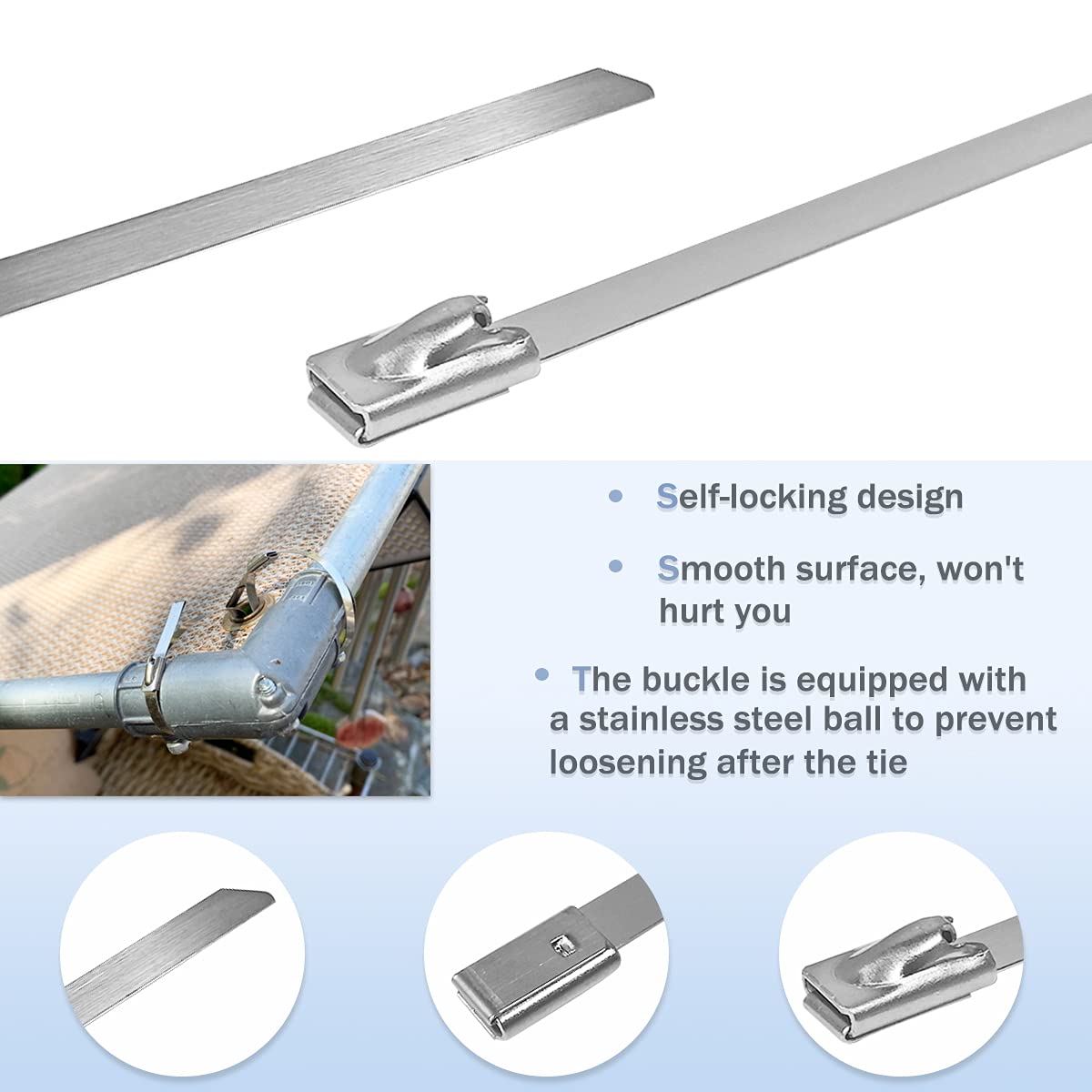 50pcs Metal Cable Zip Ties, 304 Stainless Steel Cable Ties, Exhaust Wrap Multi-Purpose Locking Cable Metal Zip Ties(11.8 Inches)
