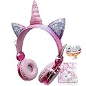 TCJJ Sparkly Unicorn Headphones for Girls, 85dB Safe Volume Limit, Wireless & 3.5mm Wired Headset with Mic, Adjustable Headband, Fast Charging…