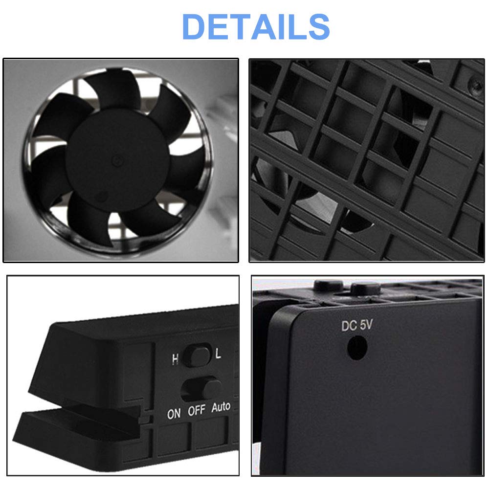 Linkhood Cooling Fan for PS4 PRO, USB External Cooler 5 Fan Turbo Temperature Control Cooling Fans for Sony PlayStation Pro Gaming Console