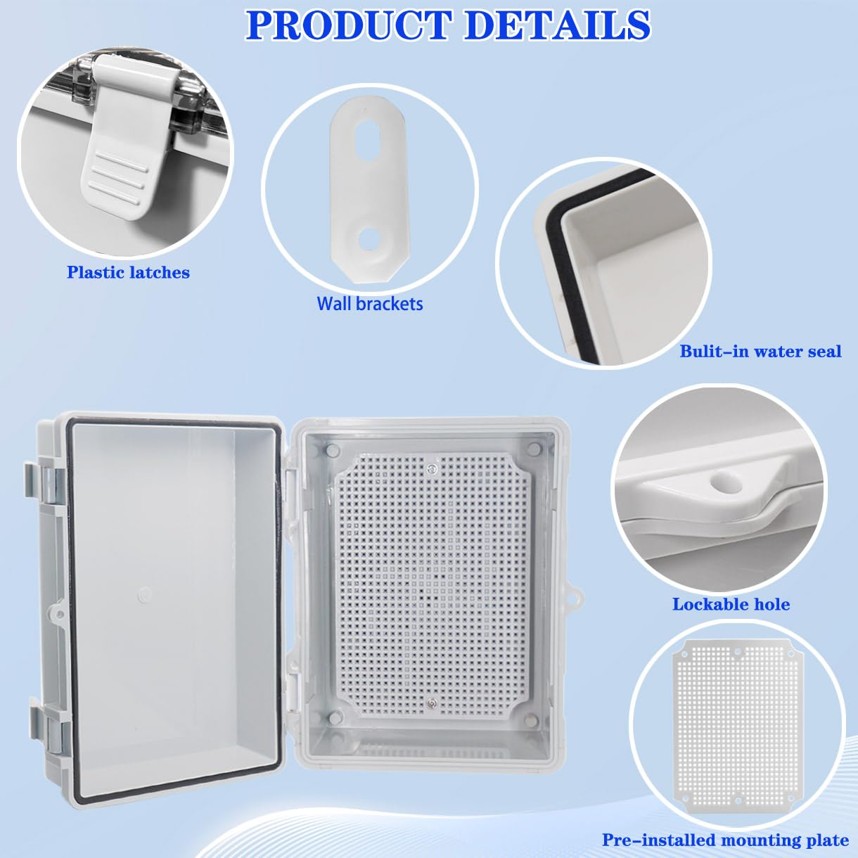 YETLEBOX Waterproof Outdoor Electrical Box Junction Box Weatherproof IP67 ABS Plastic Enclosure Switch Router Project Box with Mounting Plate