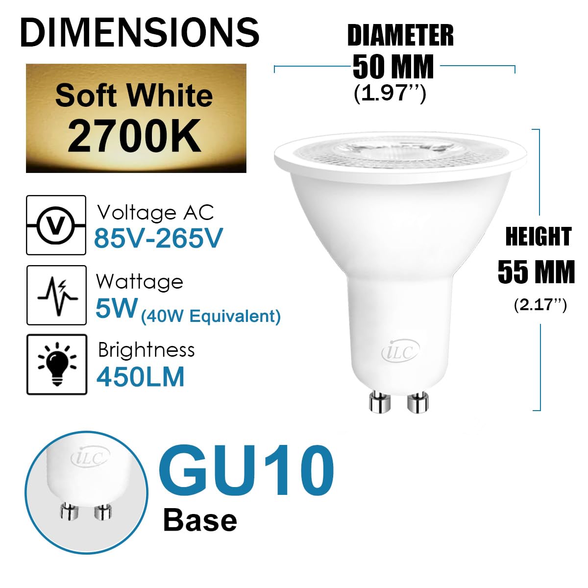 ILC GU10 LED Light Bulb 40 Watt Equivalent Color Changing 12 Colors 5W Dimmable Warm White 2700K RGB LED Light Bulbs with Remote Control (Pack of 8)