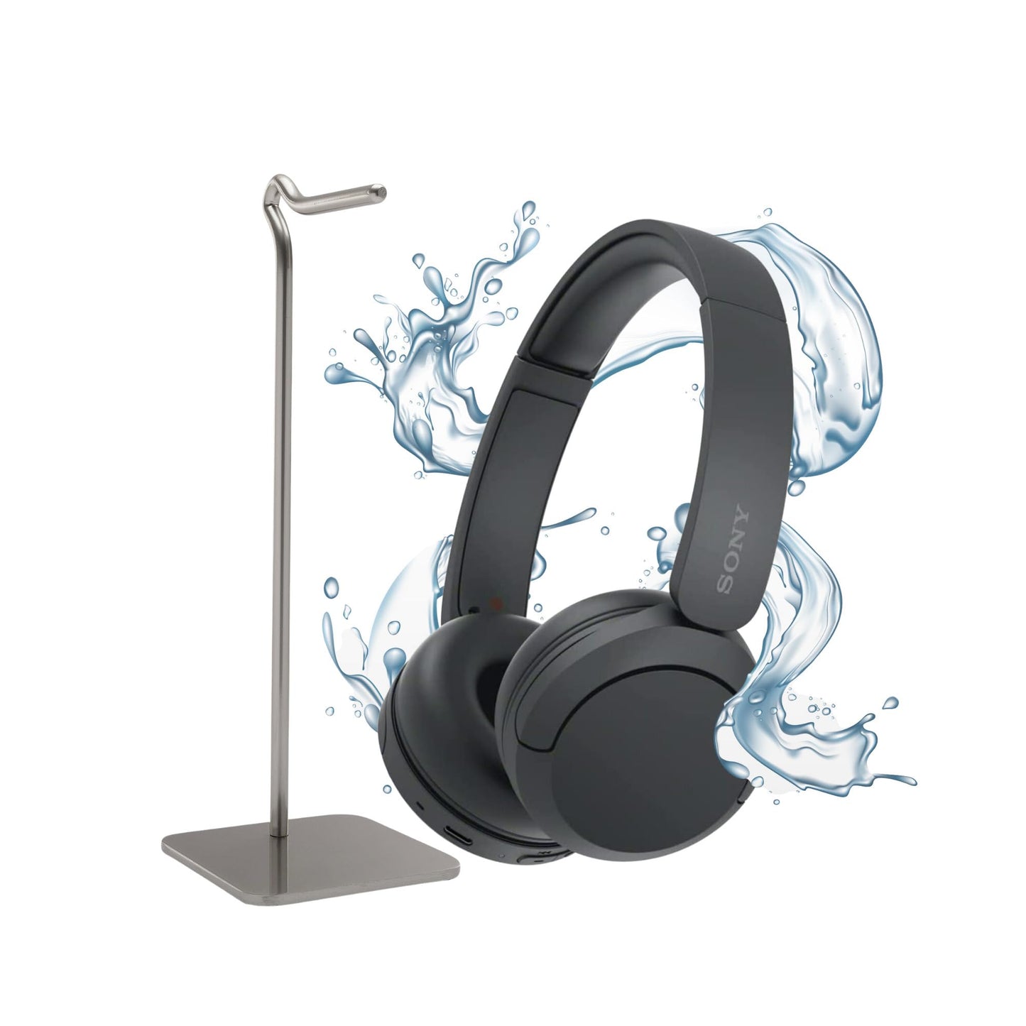 Sony WH-CH520 Compact Easy Carrying Wireless Bluetooth On-Ear Headphones (Black) Bundle with Knox Gear Metal Headphone Stand (2 Items)