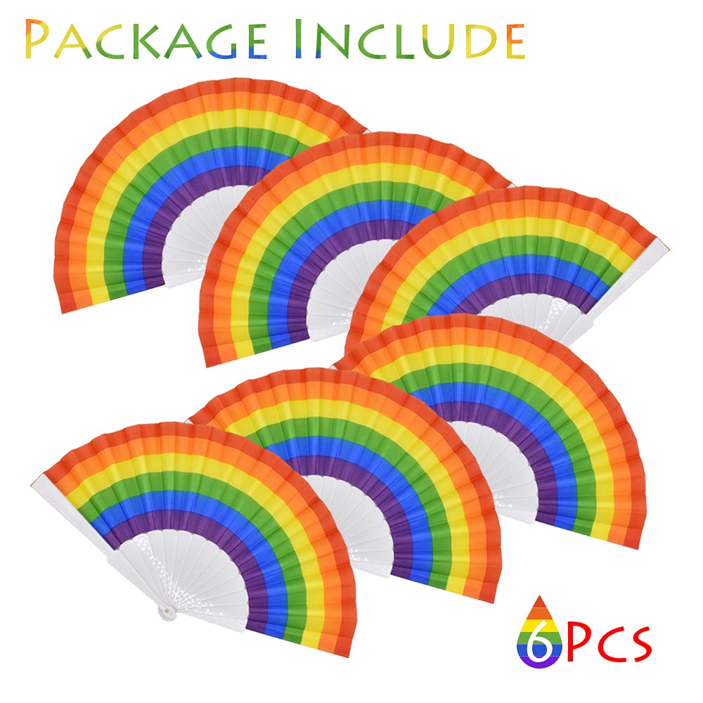 Renashed 6 Pack Pride Rainbow LGBT Fan Plastic Folding Fan Gay Pride LGBT Fans for EDM, Music Festival, Club, Event, Party, Dance, Performance, Gift