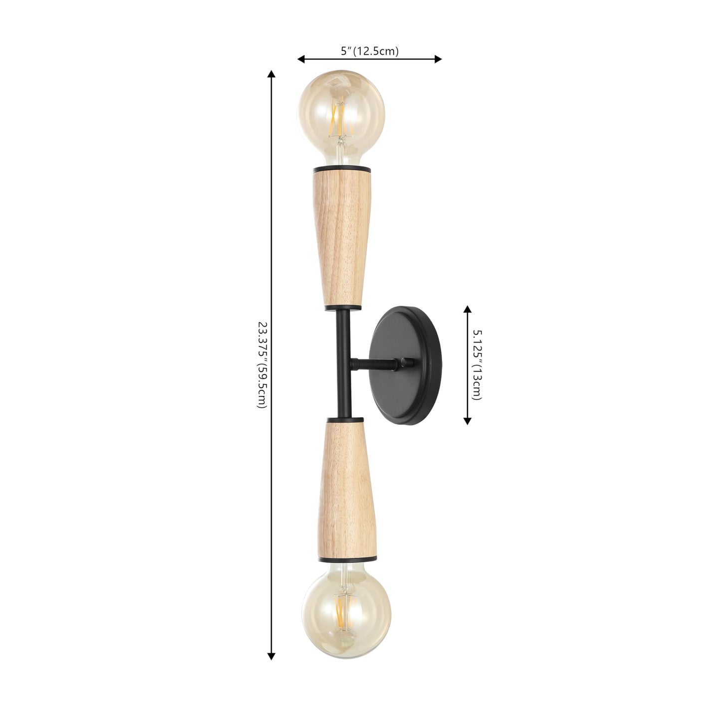JONATHAN Y 5.13" Light Brown/Black 2-Light Wood and Iron Double Sided Hourglass LED Sconce, Modern Industrial Wall Lamp for Bathroom Mirror Hallway