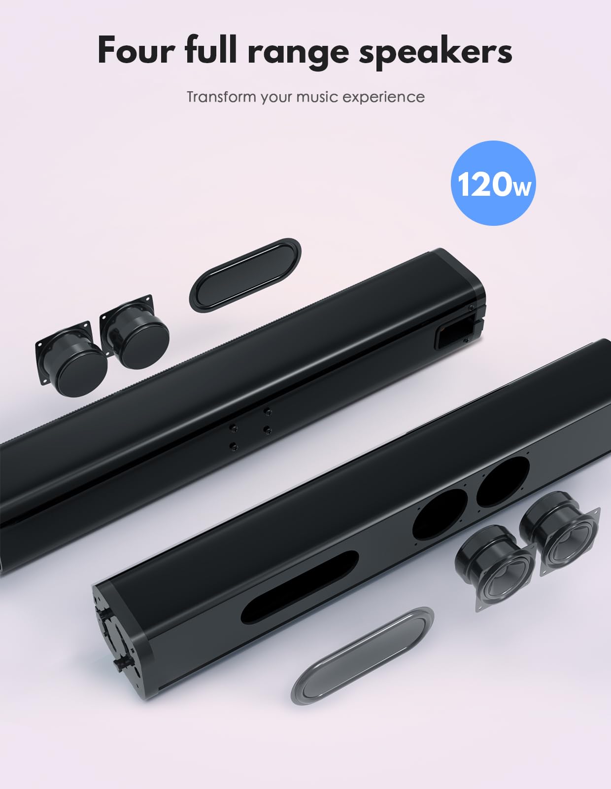 Puxinat 2 in 1 Separable Sound Bar for Smart TV with Subwoofer, Bluetooth 5.0 Surround Sound System for Home Theater, ARC/Optical/Aux/USB TV Speaker