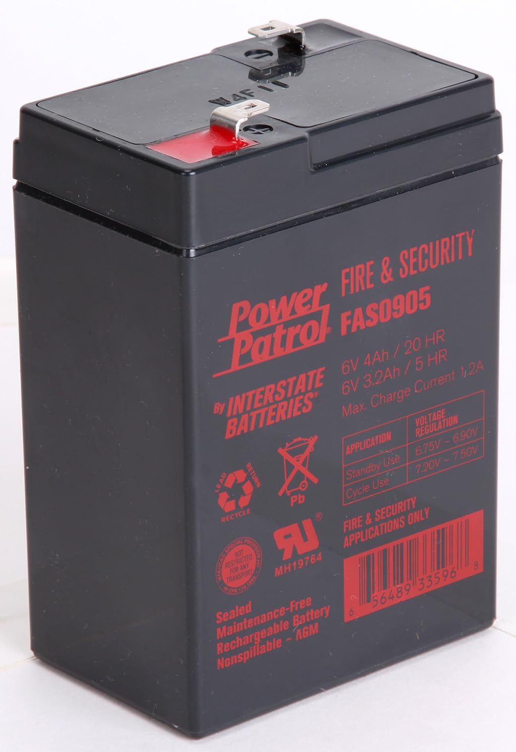 Interstate Batteries 6V 4Ah Fire & Security Battery (F1 Terminal) SLA AGM VRLA Power Patrol Rechargeable Replacement for Fire Alarms, Security…