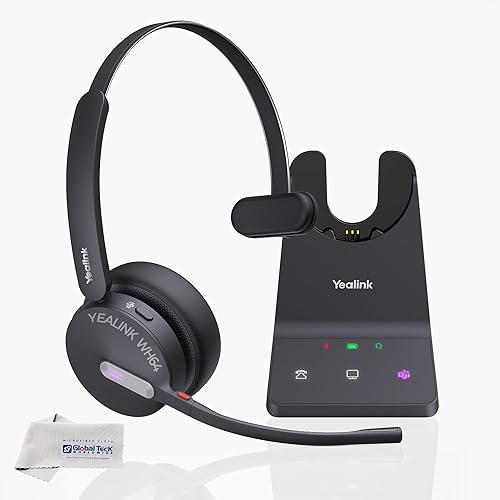 Yealink WH64 Wireless DECT Headset & Bluetooth MS Mono, Teams & Zoom Compatible, Acoustic Shield 2.0, 3-Mic Noise Cancellation, All-Day Comfort, Plug…
