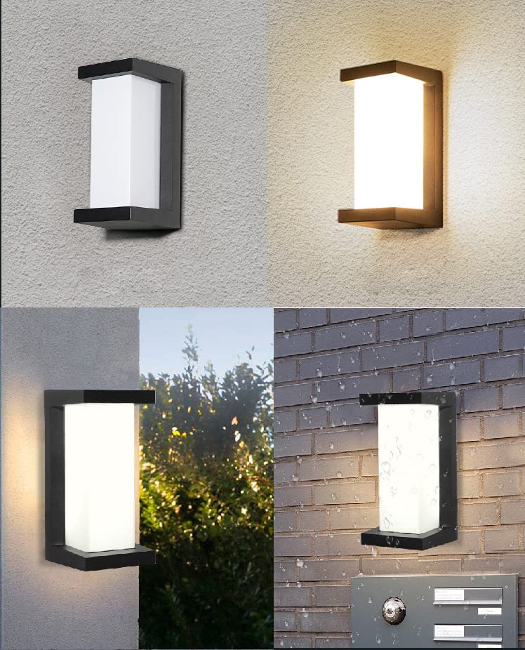 18W Dimmable LED Outdoor Wall Sconce with Remote Control, IP65 Waterproof Exterior Porch Light, 3000K-6500K Adjustable Color Temperature, Black