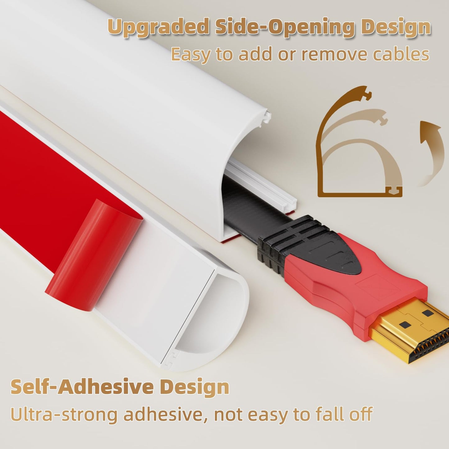 39" Side Open One Cord Hider (<1/4") for Wall Mounted Tv,Extension Flexible Cable Cover to Hide Conceal Cords Along Wall,Wire Raceway Management Cable