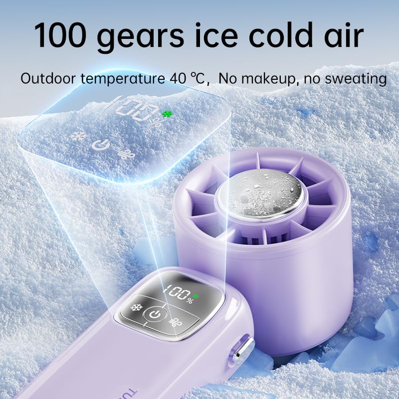 Portable Handheld Fan with Ice Cooling, 4000mAh Rechargeable Mini Fan, 3-in-1 Neck Fan/Desktop Fan, 100 Speed Adjustable Personal Fan, LED Display