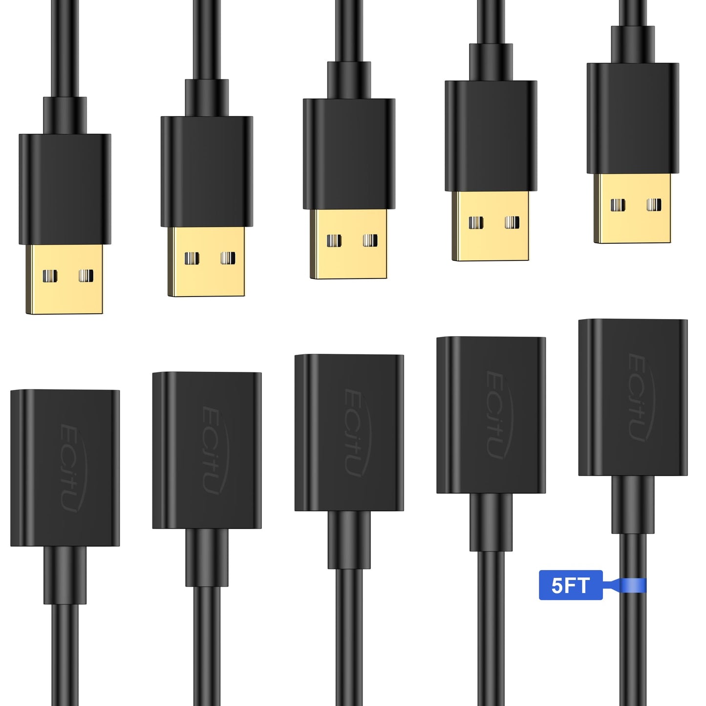 USB Extender Cord 5FT(5 Pack), USB 2.0 Extension Cable, USB A Male to Female, Compatible for USB Flash Drive, Hard Drive, Card Reader, Webcam