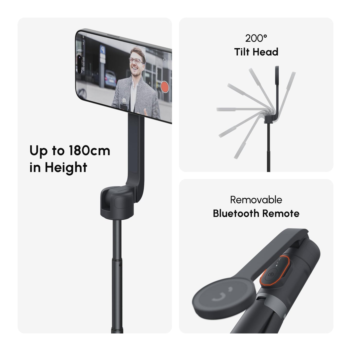 ShiftCam SnapStand Max - Magnetic Selfie Stick & Tripod - Compact, Foldable & Extendable with Tilt Head and Magnetic Bluetooth Remote (Stone