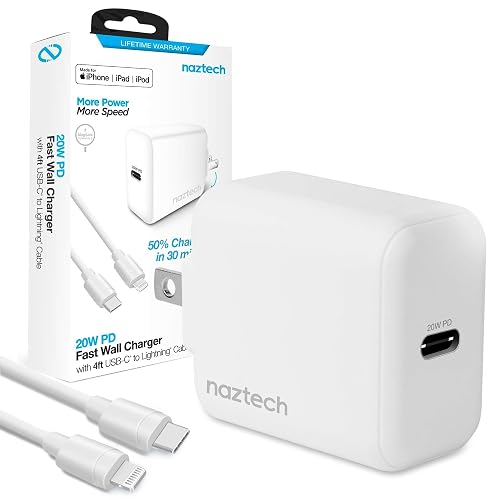 Naztech 20W Lightning Charger iPhone 14 Charger Fast Charging Block w/ 4ft USB-C to Lightning Cable Quick Rapid Charging for iPhone 11, 12, 13 14 Pro