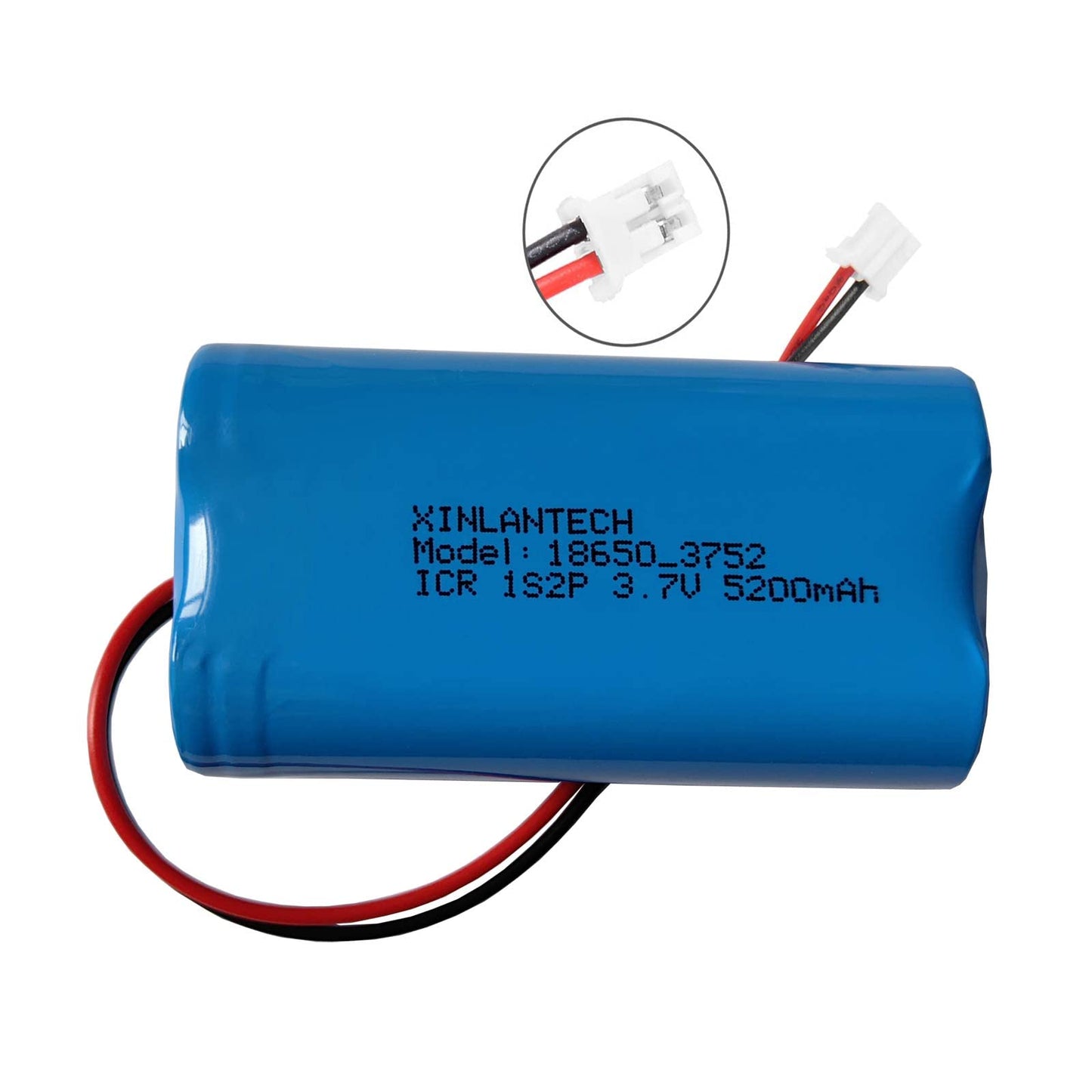 XINLANTECH 3.7v 5200mAh 18650 1s2p Rechargeable Lithium Ion Battery with Jst PH2.0/2P Connector Plug Wires for Bluetooth Speaker, Solar Light…