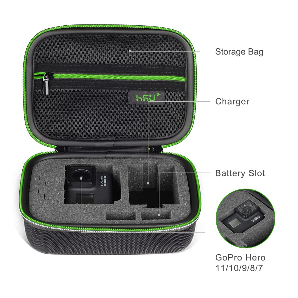 Carrying Case for GoPro Hero 13/12/11/10/9/8/7/6/5 Black and Accessories, HSU Protective Security Bag, Storage Solution for Adventurers-Upgraded