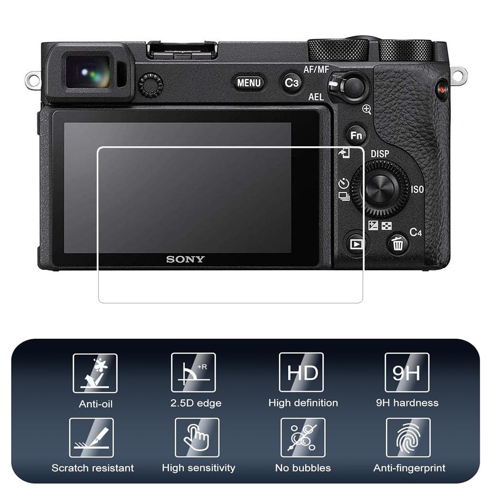 Gomass Screen Protector for Sony Alpha A6600 A6400 A6300 A6100 A6000 A5000 NEX-7 NEX-6, 0.3mm 9H Hardness Tempered Glass 3 Pack