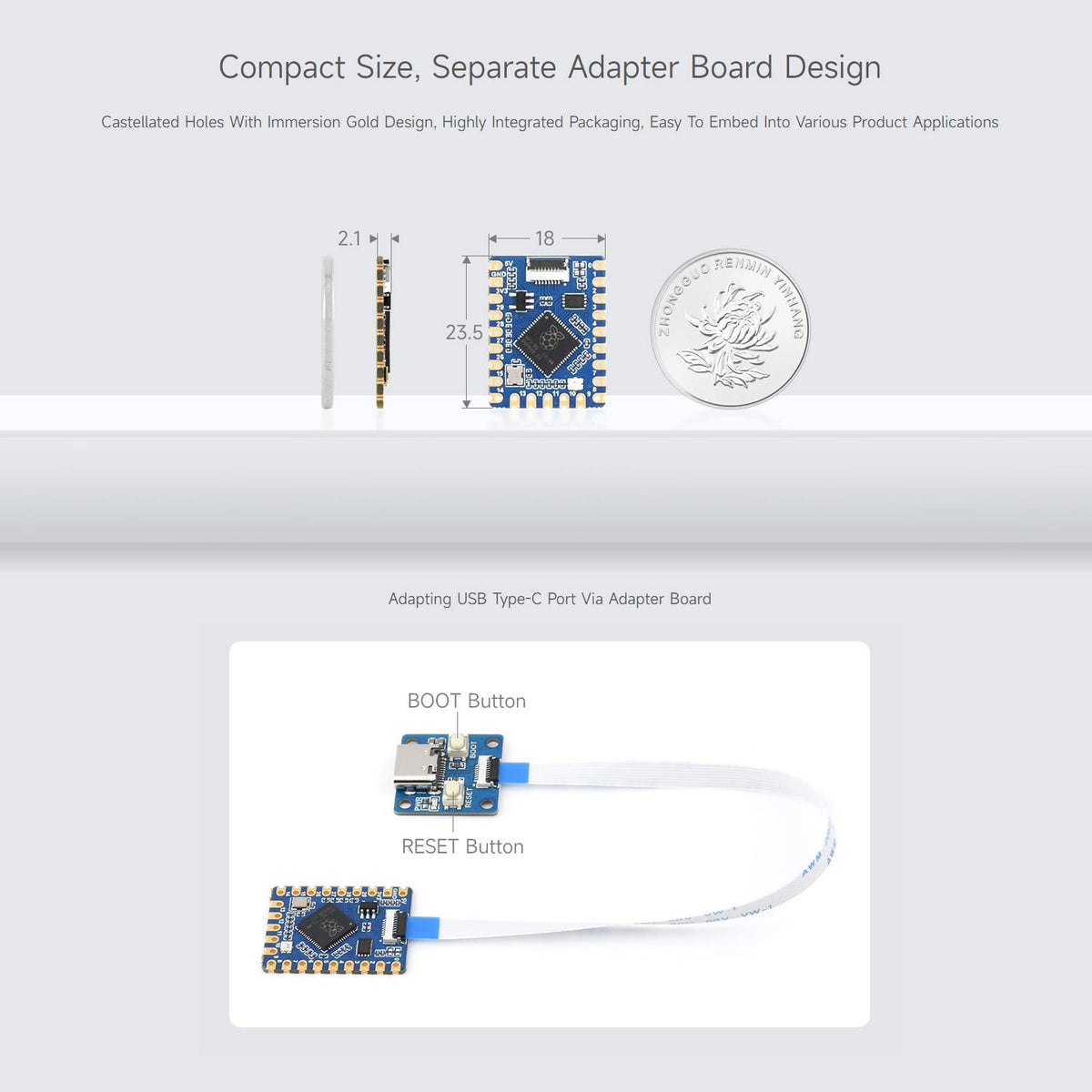 Waveshare RP2040-Tiny Development Board, Raspberry Pi Microcontroller Development Board, Based On Official RP2040 Dual Core Processor, with USB Port