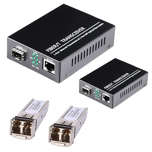 A Pair of Fiber Transceiver, 1.25G/s Bidi Gigabit Multi-Mode SFP Ethernet Media Converter with 2PCS LC Dual Module Included, 10/100/1000Base-Tx