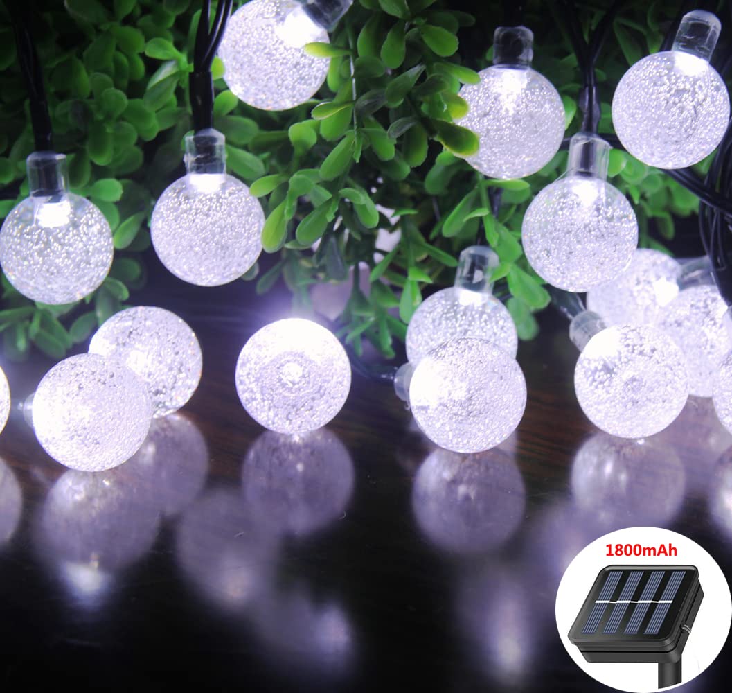 SPLOcolor Solar String Lights Outdoor, 20ft Waterproof 30 LEDs 8 Modes Crystal Globe Solar String Fairy Lights Backyard Patio Christmas Lights