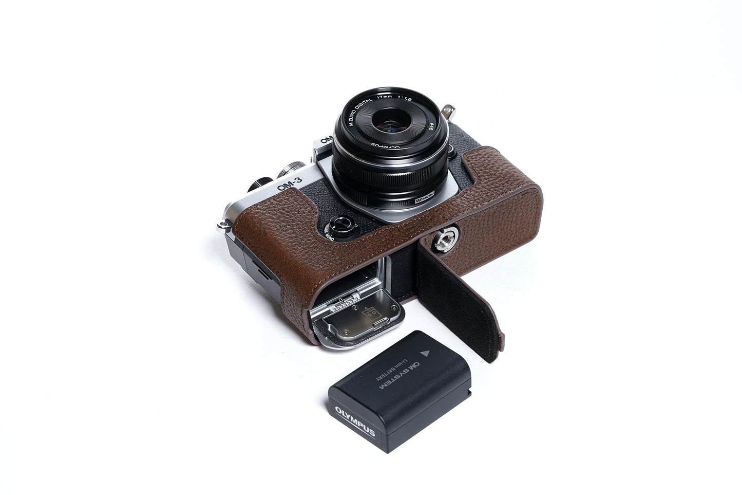 OM-3 Camera Case, BMAOLLONGB Handmade Genuine Real Leather Half Camera Case Bag Cover for Olympus OM-3 OM3 Camera Bottom Opening Version + Hand Strap