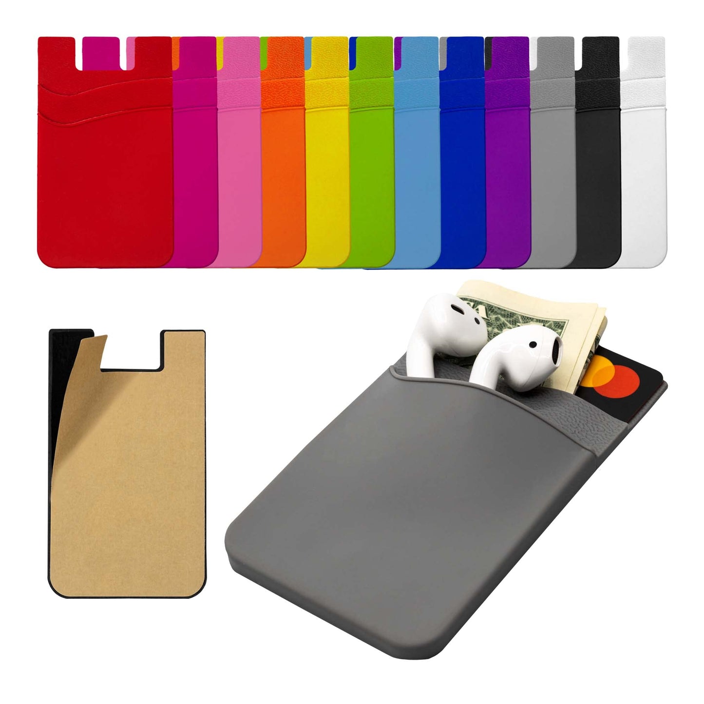 Nuke Armor Silicone Phone Card Holder Double Slot Pocket, Stick On Wallet, Adhesive Credit Card Pouch, Compatible with iPhone & Samsung Galaxy - Neon