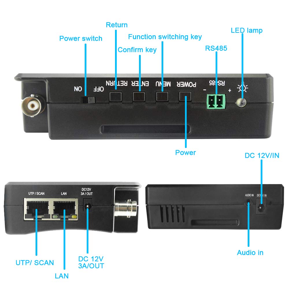 EVERSECU 5 in 1 CCTV Tester Support Up to 4K IP Camera & 720P/1080P/3mp/4mp/5 Megapixel AHD, TVI, CVI & CVBS Analog Camera, 4" Touch Screen Security