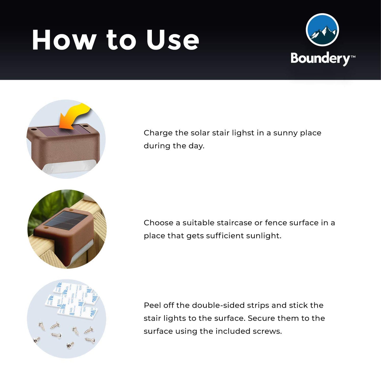 Solar Step Lights by Boundery - Premium LED Solar Waterproof Deck Decor & Fence Lights - Solar Powered Outdoor Lights for Deck, Dock, Steps, Porch