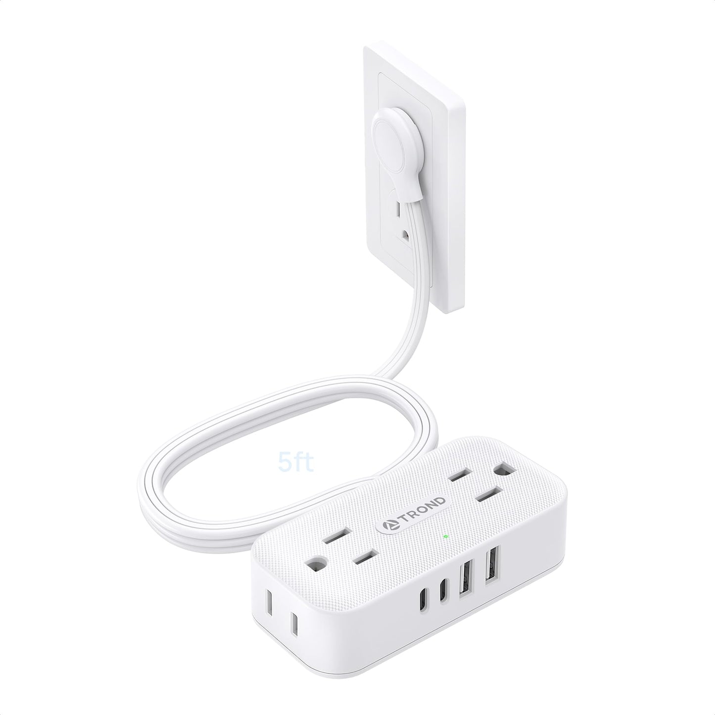 TROND Flat Plug Power Strip 5FT, Small Flat Extension Cord with Multiple Outlets, 4 AC and 4 USB Ports (2 USB C), Wall Mount 900J Surge Protector